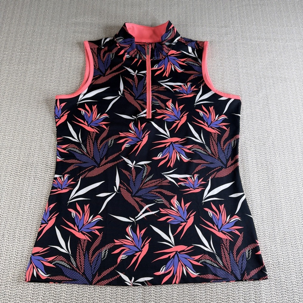 Tail Womens Small Golf Tank Top Tropical Floral Sleeveless Quarter Zip
